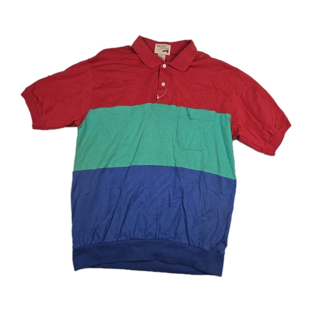 Fox‎ Collection Vintage Colorblock Polo Shirt Men's Size Medium Red Green Blue